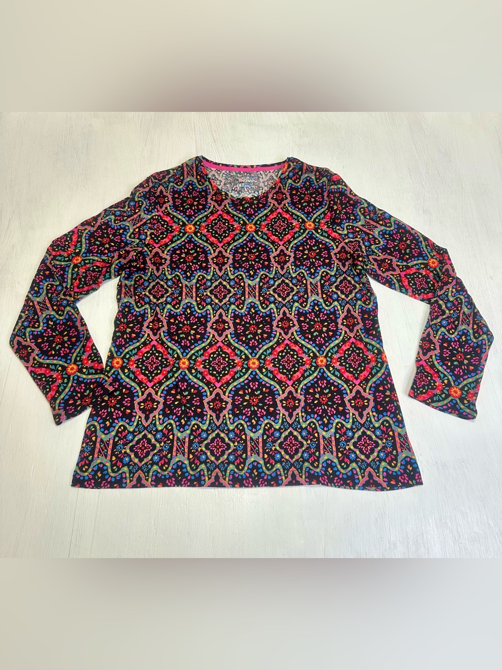Croft & Barrow XL Classic Tee Boho Floral Geometric Print Long Sleeve Colorful - Picture 2 of 8